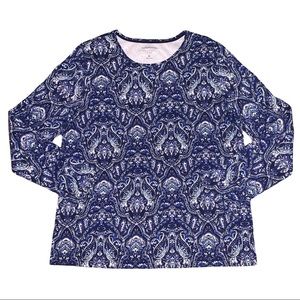 Croft & Barrow Dark Blue Navy All Over Paisley Pattern Long Sleeve T-Shirt